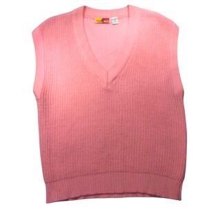 Vintage Sam & Max Pink V-Neck Sweater Vest Chunky Knit Sleeveless Top Medium